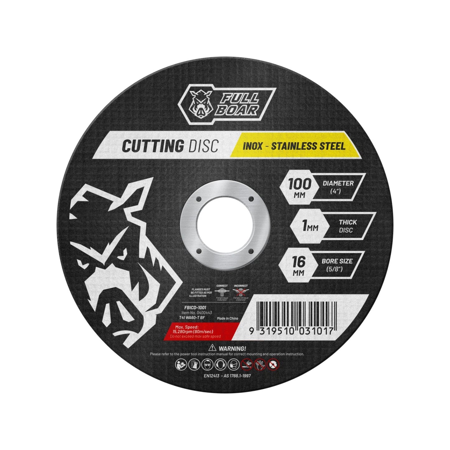 Full Boar 100mm Inox Cutting Disc for Stainless & Mild Steel, Iron-Free, Angle Grinder Compatible