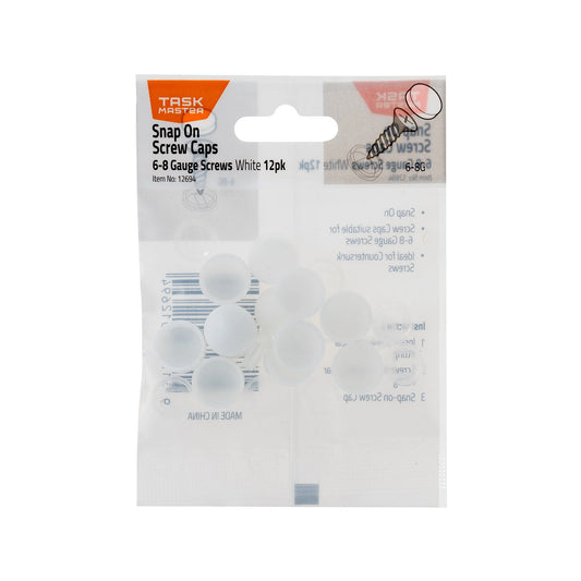 Taskmaster White Snap-On Screw Caps 12 Pack - Easy Install, Universal Fit, Elegant Finish