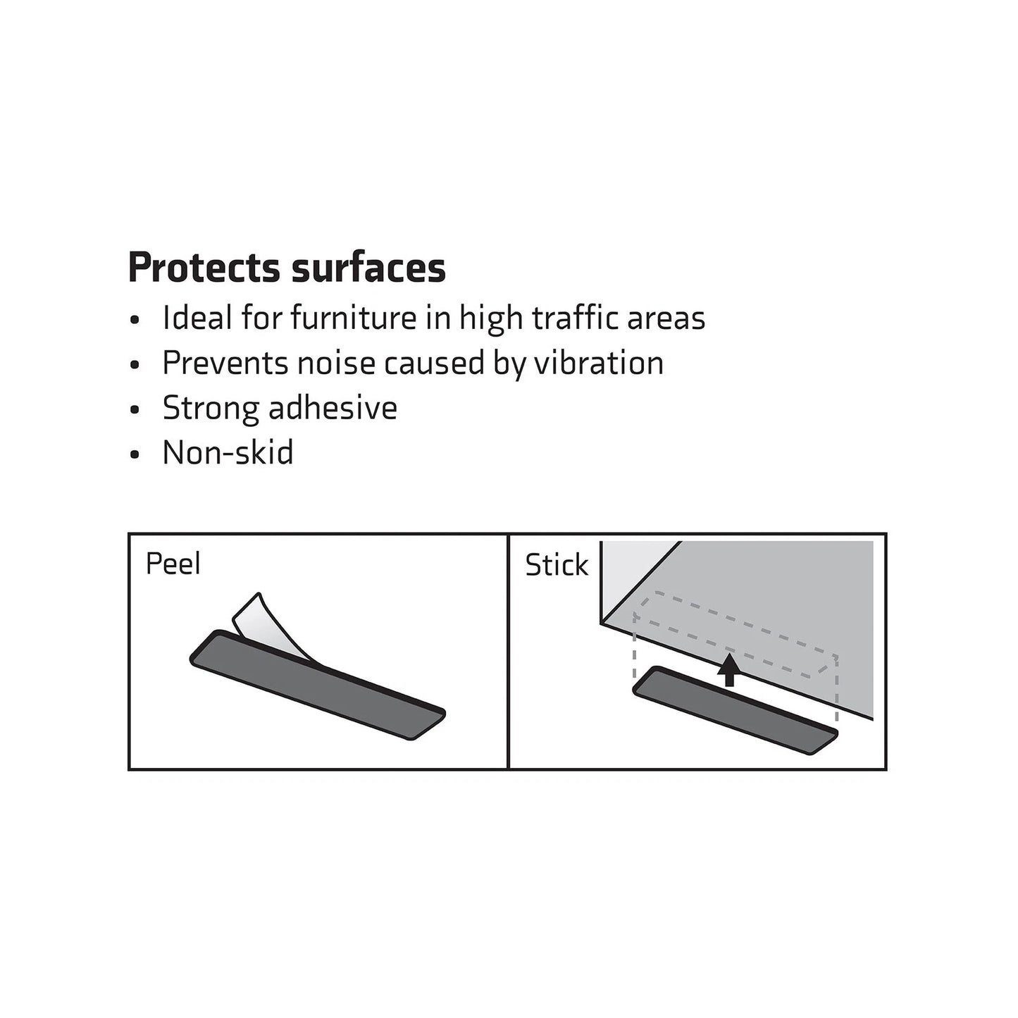 Surface Gard Black Anti Skid Strips 13x63mm - 6 Pack, Noise Reduction & Surface Protection