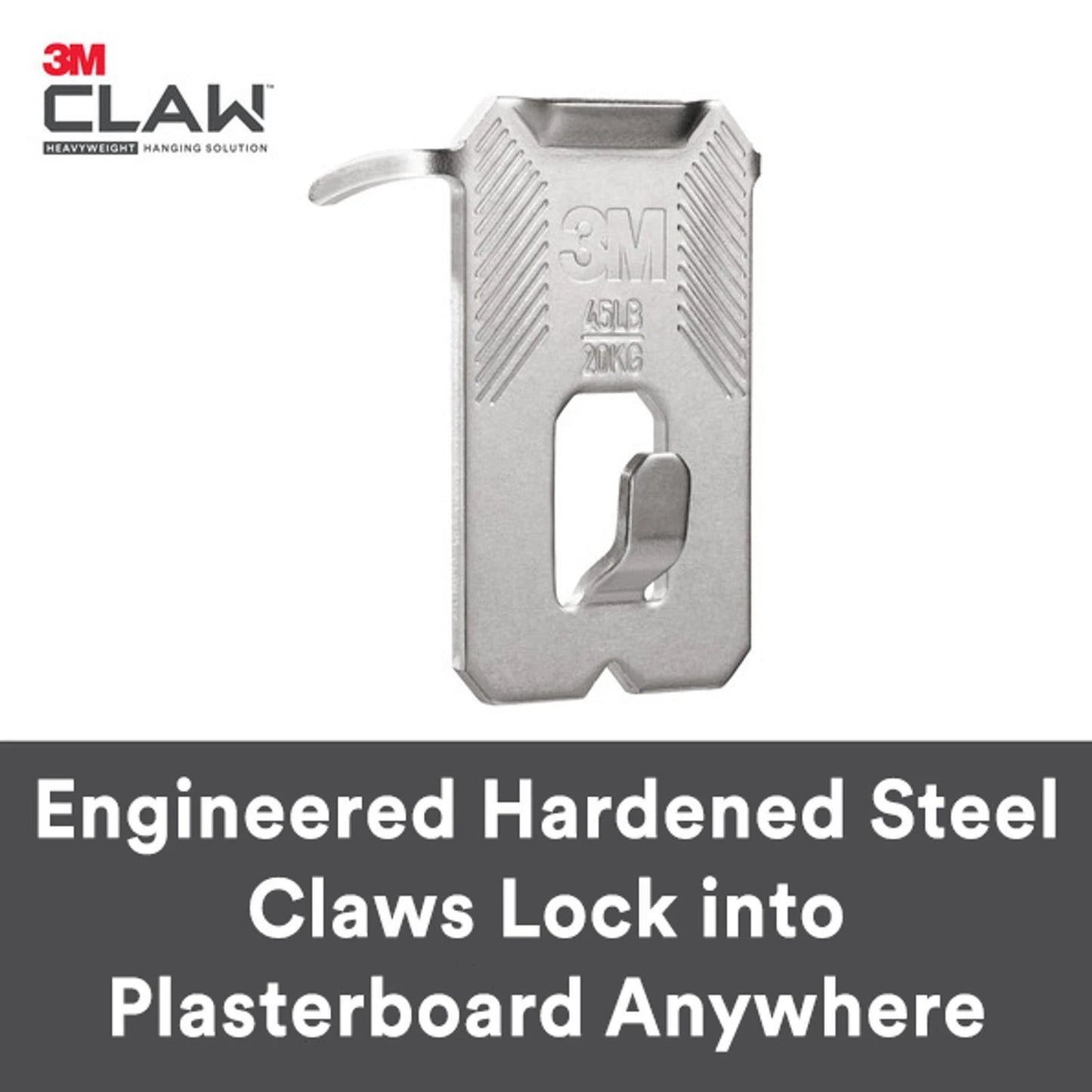 3M Claw Picture Hanger 30kg 2 Pack - No Tools Needed, Secure for Plasterboard