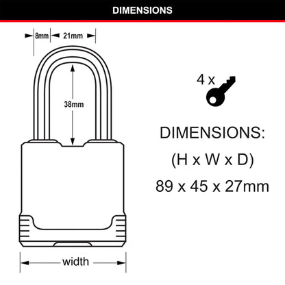 Master Lock 45mm Excell Weather-Resistant Padlock 4 Pack, Boron-Carbide Shackle, 4 Keys