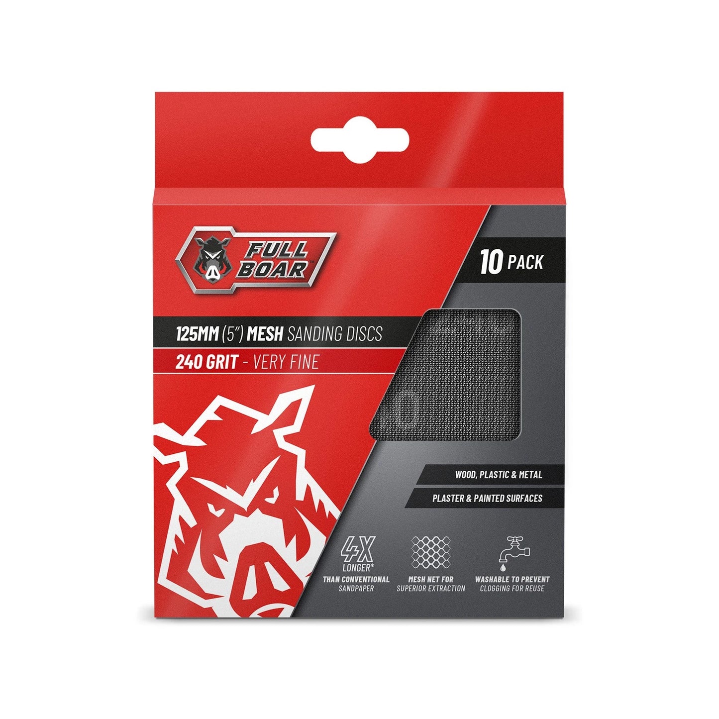 Full Boar 125mm Mesh Sanding Discs 240G 10 Pack - Superior Dust Extraction, Reusable, Durable