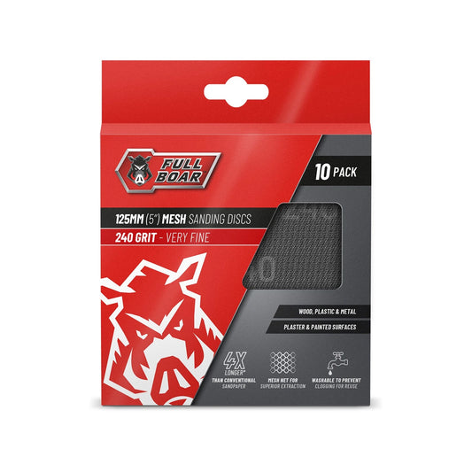 Full Boar 125mm Mesh Sanding Discs 240G 10 Pack - Superior Dust Extraction, Reusable, Durable