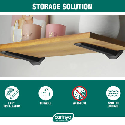 Carinya Black Floating Shelf Bracket 185x44mm, 50kg Capacity, Powder Coated Steel