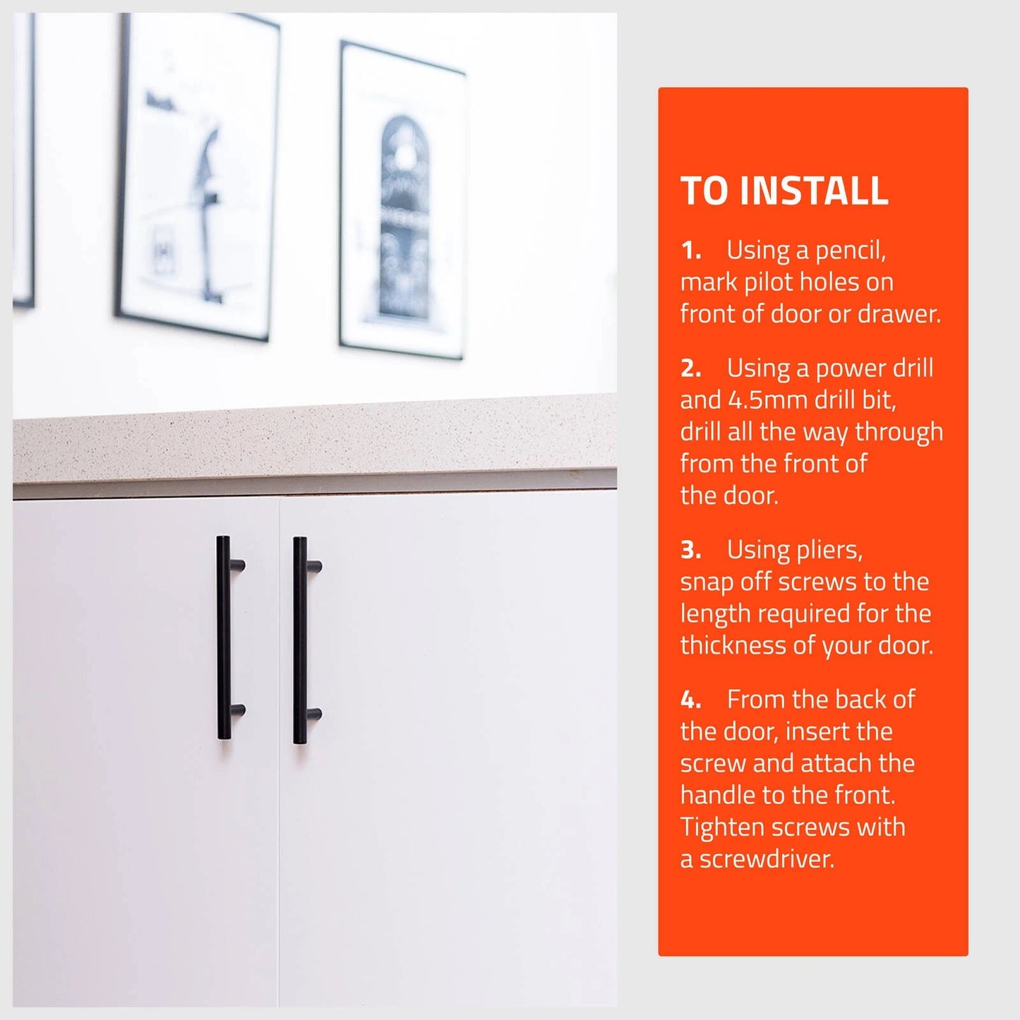 Taskmaster Black Matte 128mm T Handle 4 Pack - Modern Cabinet Upgrade