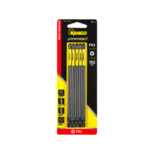 Kango 152mm Hypertorque PH2 Impact Driver Bit 5 Pack - Magnetised Tips, Torsion Zone