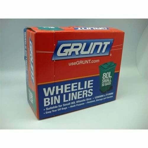 Grunt 80L Wheelie Bin Liners - 50 Pack, Easy Tear-Off, Multi-Purpose, Odor-Free