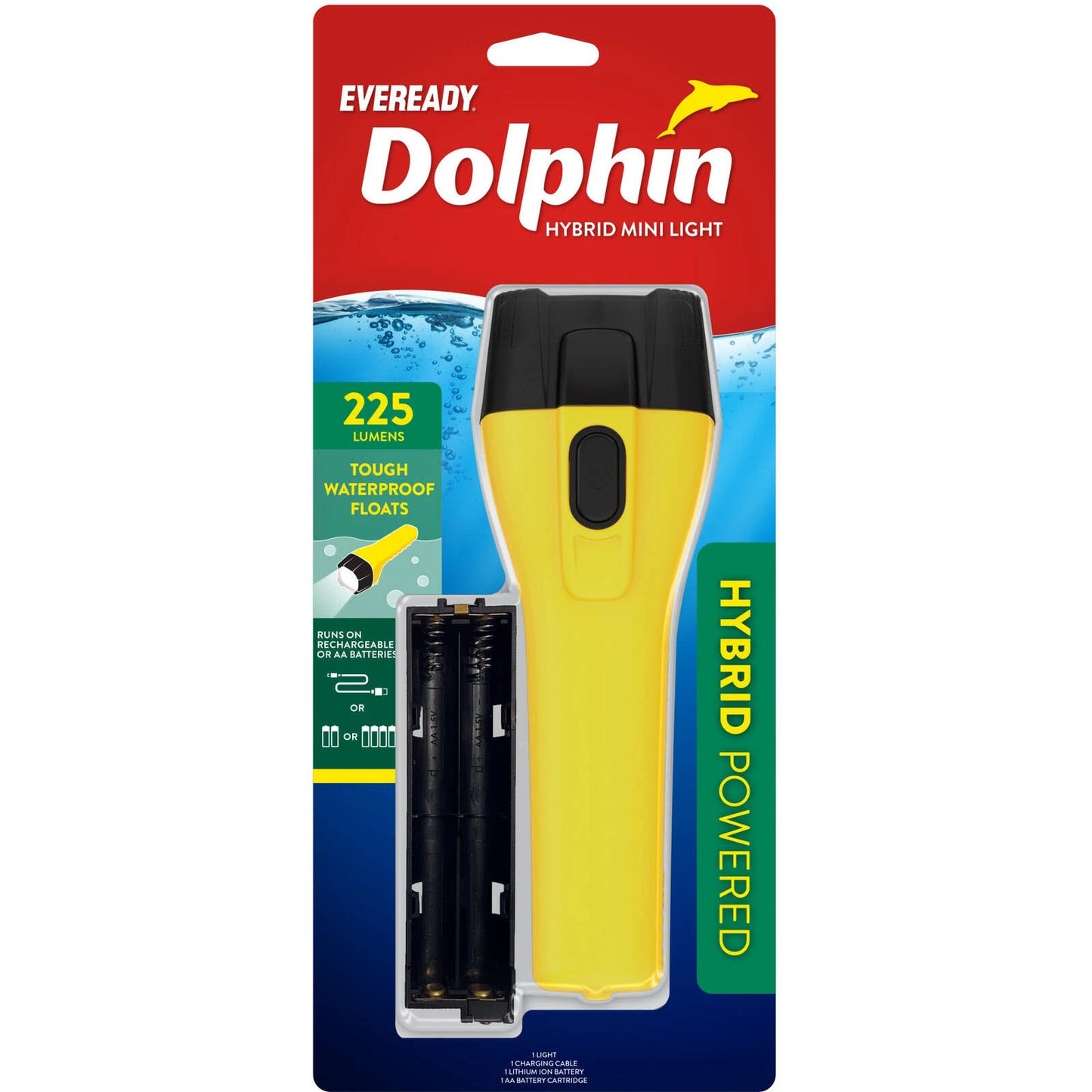 Eveready Dolphin Hybrid Rechargeable Floating LED Flashlight 225 Lumens Waterproof