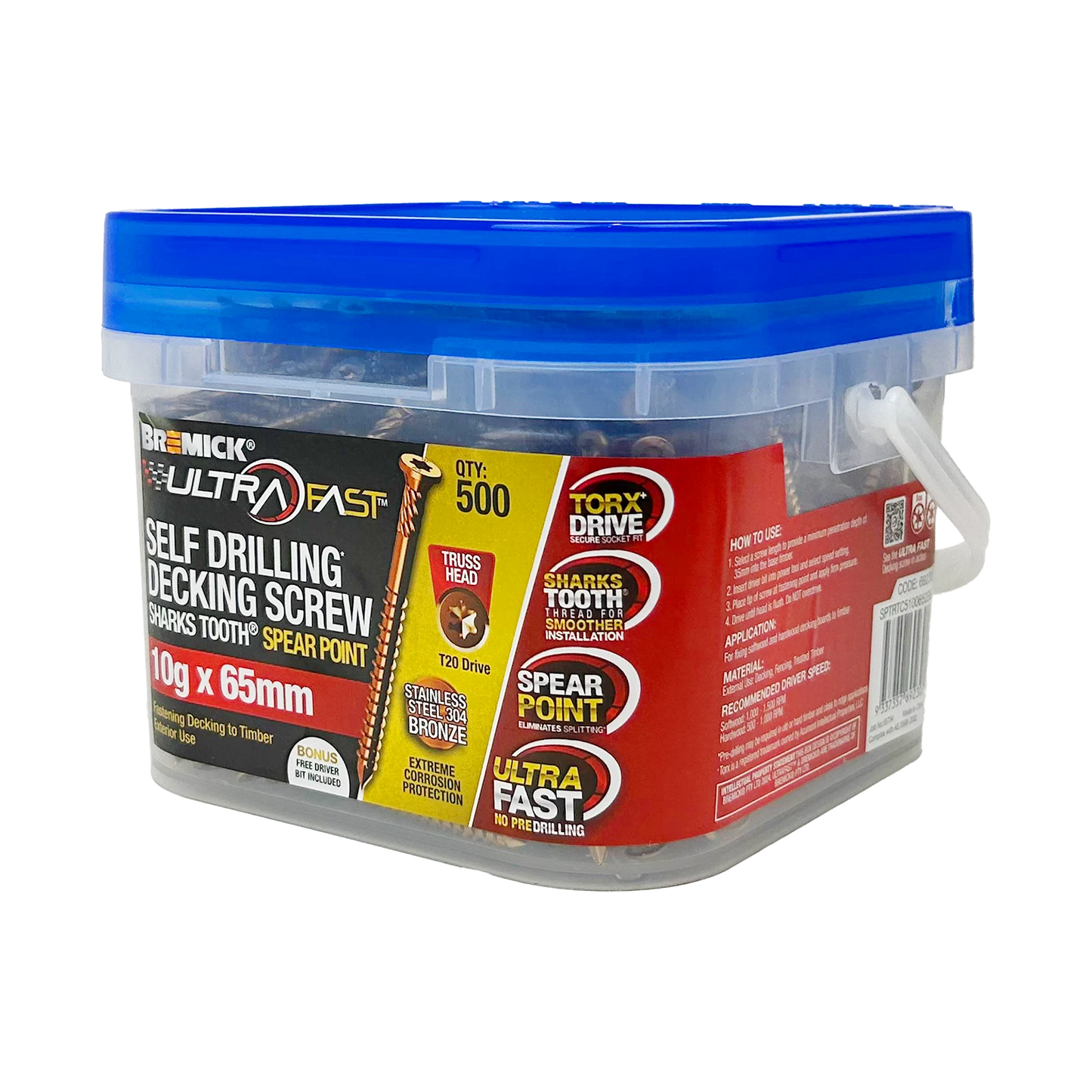 Bremick Ultrafast 10g x 65mm Stainless Steel Bronze Truss Head Screws 500 Pack