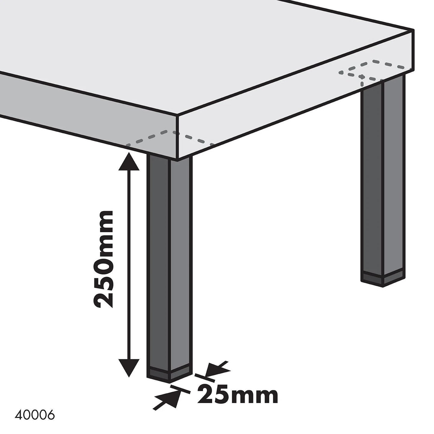 Adoored Black Steel Square Tube Furniture Leg 25x25x250mm - Modern, Durable, Easy Install