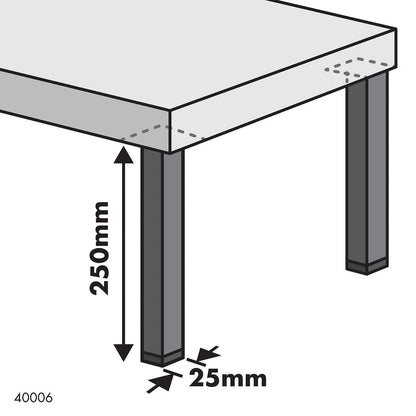 Adoored Black Steel Square Tube Furniture Leg 25x25x250mm - Modern, Durable, Easy Install
