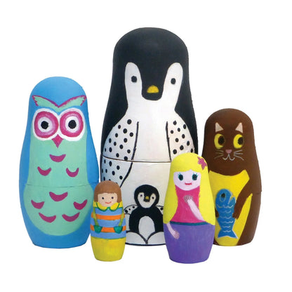 Boyle Nesting Dolls Craft Paint Kit - 5 Pack, Includes Paints & Brush, Durable Wood