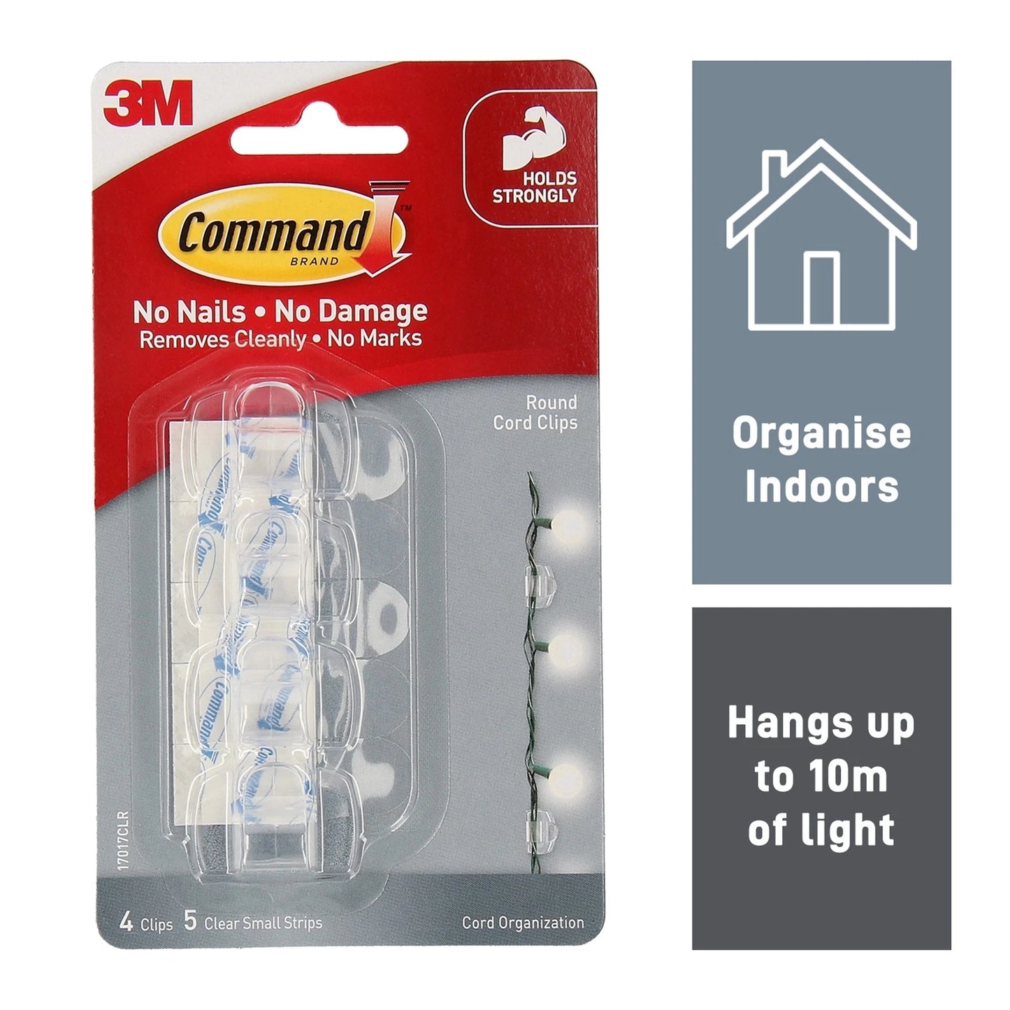 Command™ Clear Adhesive Cord Clips - 4 Pack, Damage-Free, Holds Cords Up to 5mm