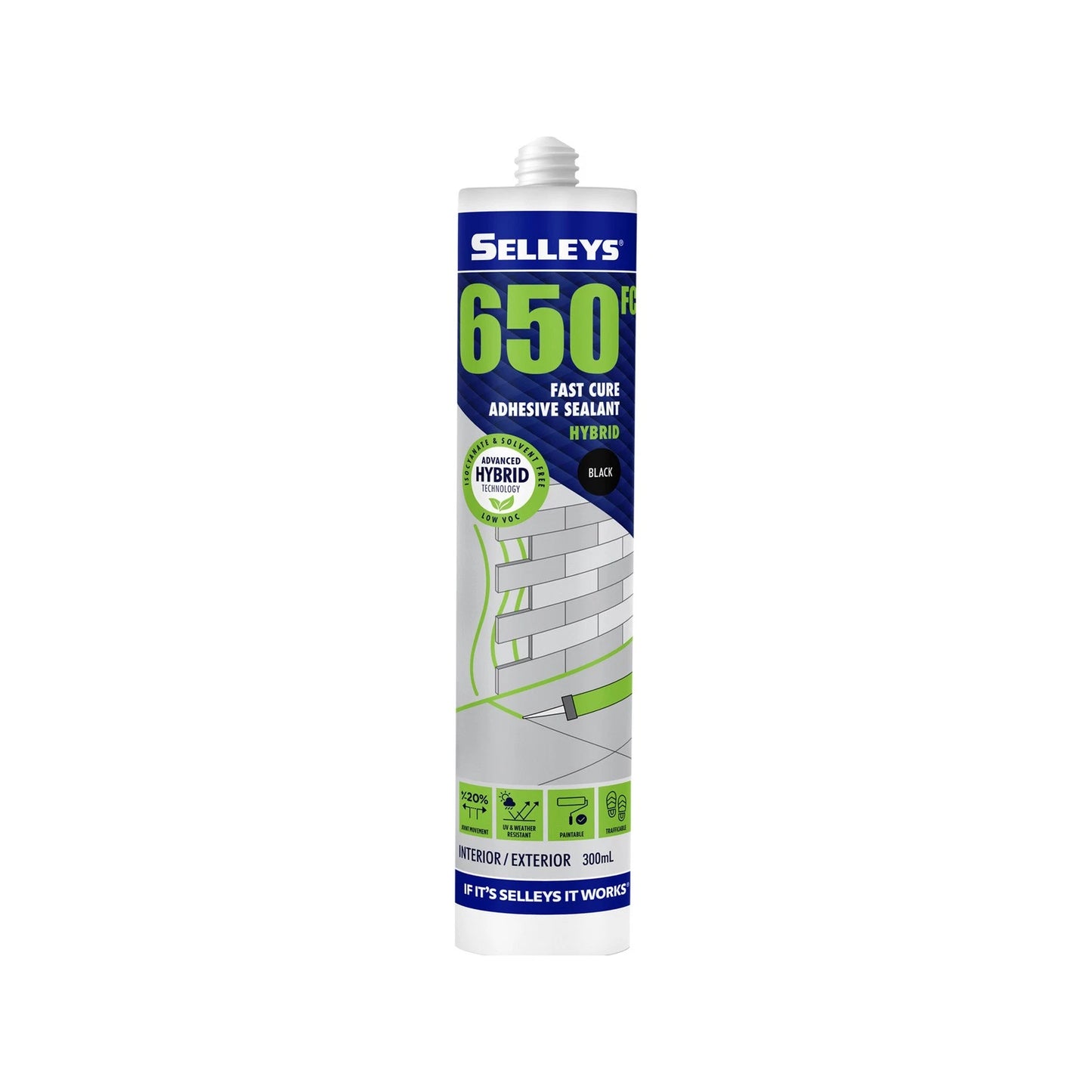 Selleys 300g Black Adhesive Sealant - UV Resistant, Fast Curing, Flexible, Solvent-Free
