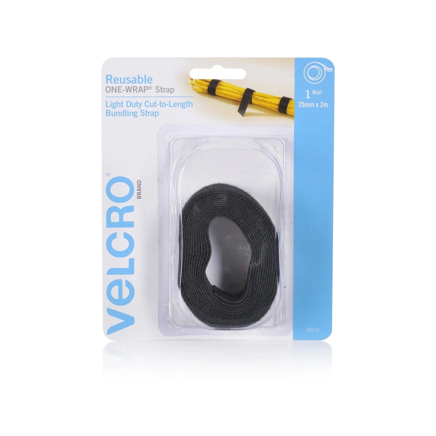 VELCRO® 25mm x 2m Black Reusable Wrap, Secure Cable Organizer, Indoor/Outdoor Use