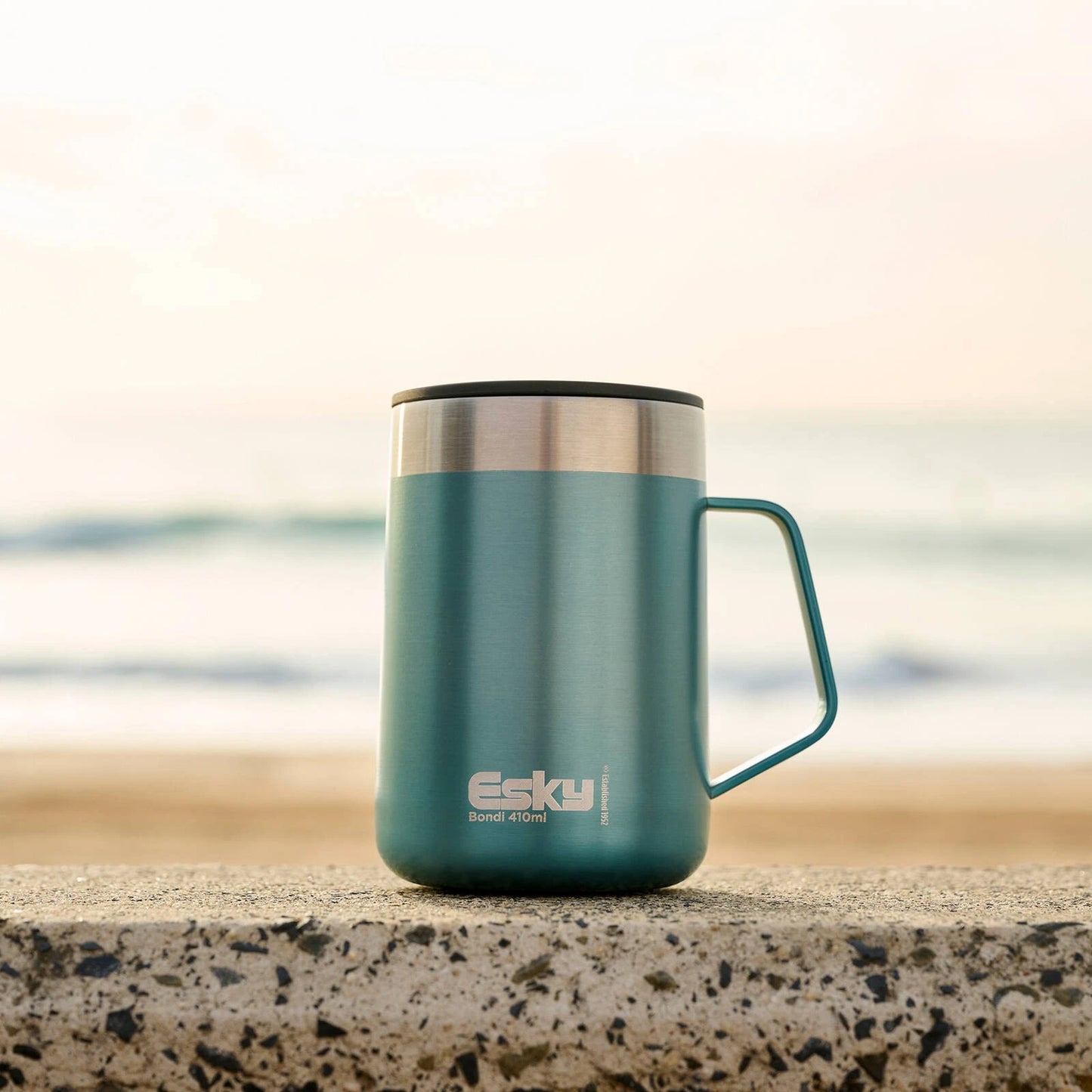 Esky Blue Bondi Travel Mug 414ml, Stainless Steel, Insulated, Handle, Splashproof Lid