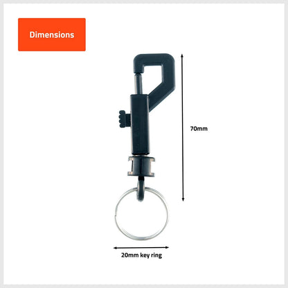 Taskmaster 70mm Black Plastic J Clip 10 Pack with Spring-Loaded Trigger & 25mm Key Ring