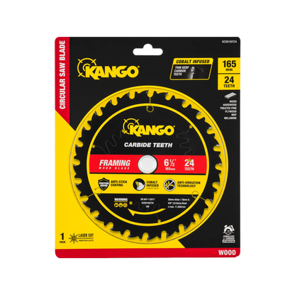 Kango 165mm 24T Wood Circular Saw Blade, Cobalt-Infused, Anti-Stick, Anti-Kickback