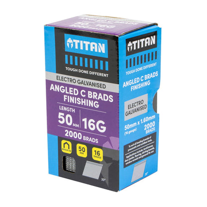 Titan 50x1.6mm Electro Galvanised 20° Angled Collated Nail C Brads - 2000 Pack