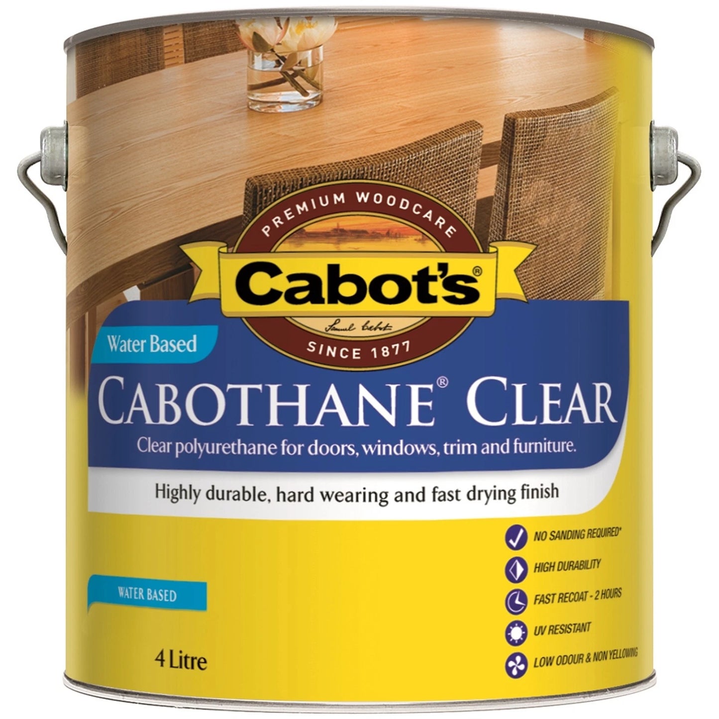 Cabots 4L Matte Water-Based Clear Polyurethane Varnish, Durable, Fast-Drying, UV Resistant