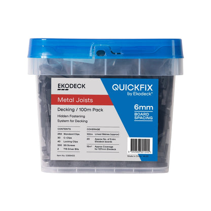 Ekodeck Quickfix 6mm Kit for Metal Joists - 100Lm, Fast Install, Concealed Fixing