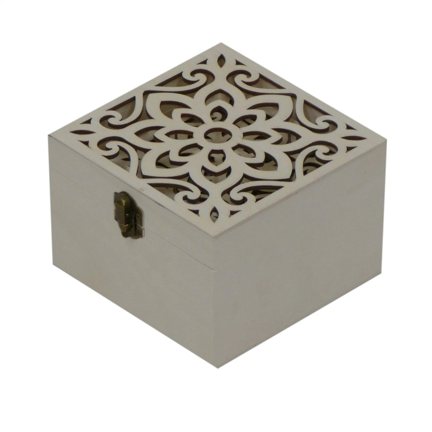 Boyle Plywood Square Boxes Set of 3 with Laser Cut Flowers, Craft & Decor
