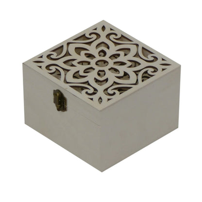 Boyle Plywood Square Boxes Set of 3 with Laser Cut Flowers, Craft & Decor