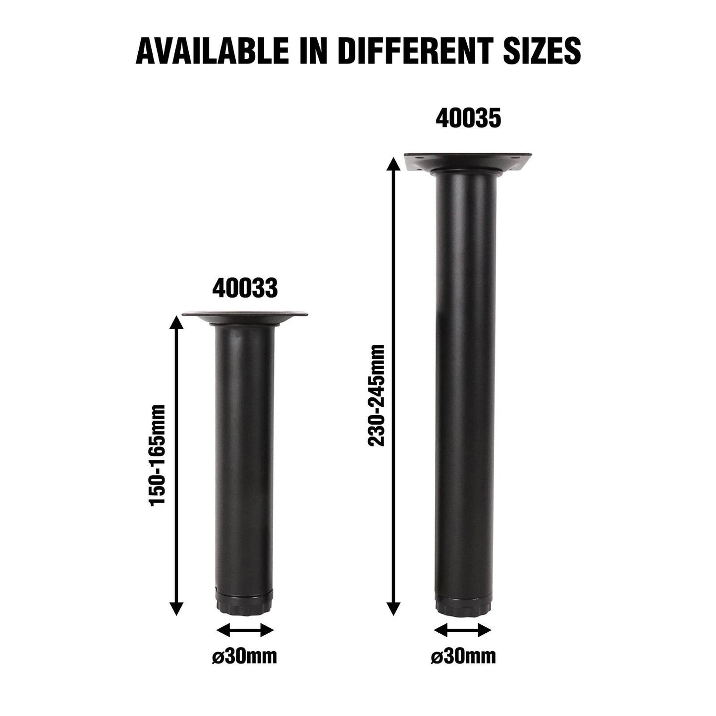 Adoored Black Steel Round Table Leg 30x150mm - Durable, Easy Install, Modern Design
