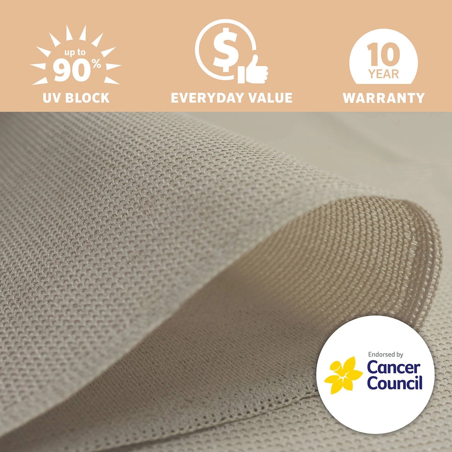 Coolaroo Sun Protection Shade Cloth 1.83x8m 90% UV Block, Cancer Council Endorsed