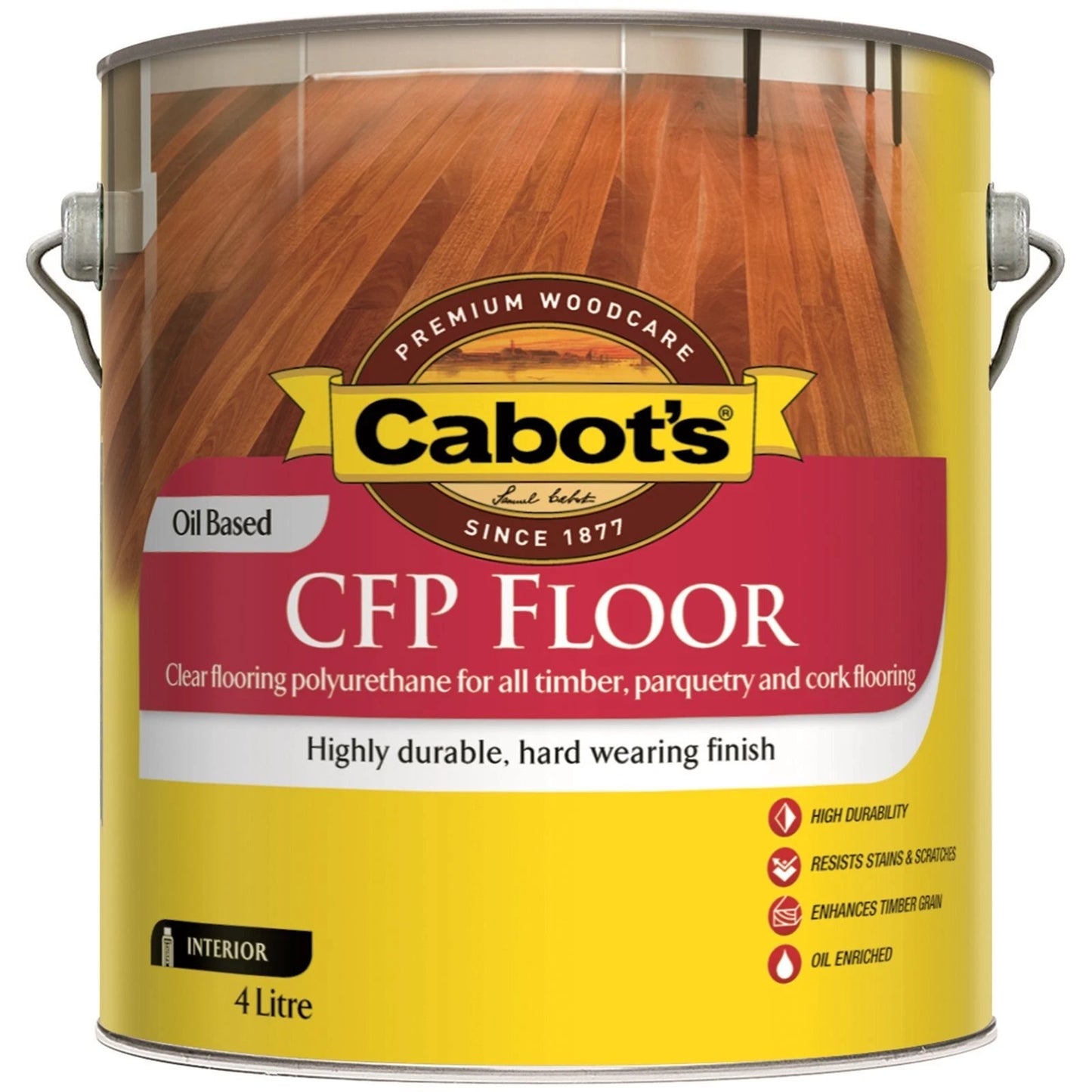 Cabot's 4L Gloss Cabothane Clear Satin Floor Polyurethane, Durable Oil-Based Finish