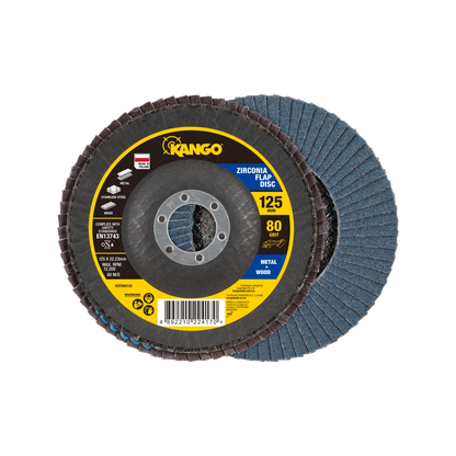 Kango 125mm 80G Zirconia Flap Disc, Self-Sharpening, High Removal Rate