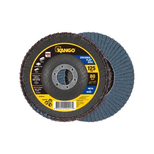 Kango 125mm 80G Zirconia Flap Disc, Self-Sharpening, High Removal Rate