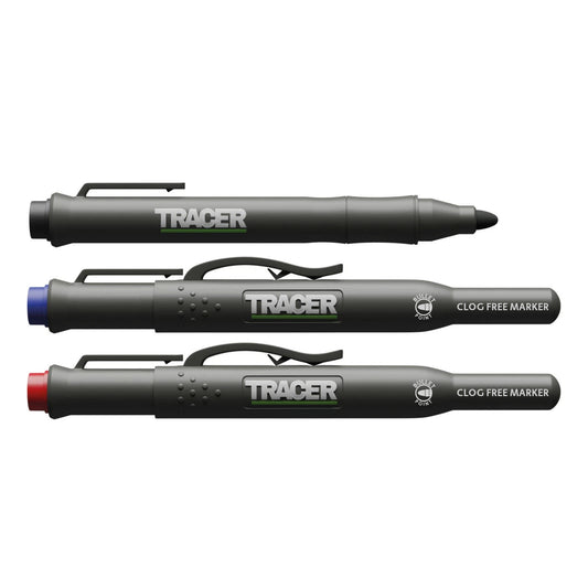 Tracer Clog Free Marker Kit - Black/Blue/Red 3 Pack, Durable, Versatile, Dust-Resistant