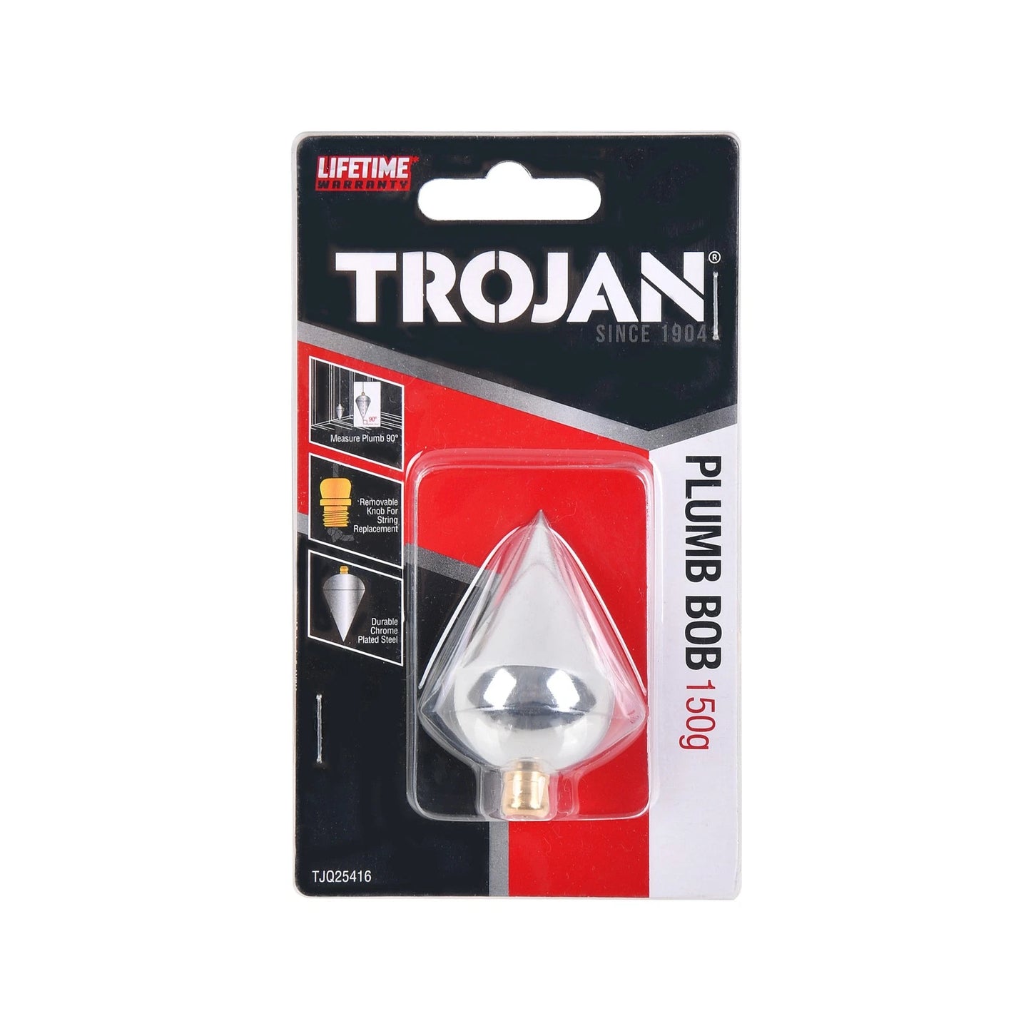 Trojan 150g Chrome-Plated Plumb Bob - Durable, Corrosion-Resistant, Lifetime Warranty