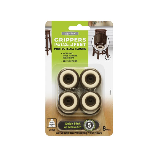 Slipstick 32mm Chocolate Gripper Floor Protection Feet, Non-Slip, Easy Install, 8 Pack