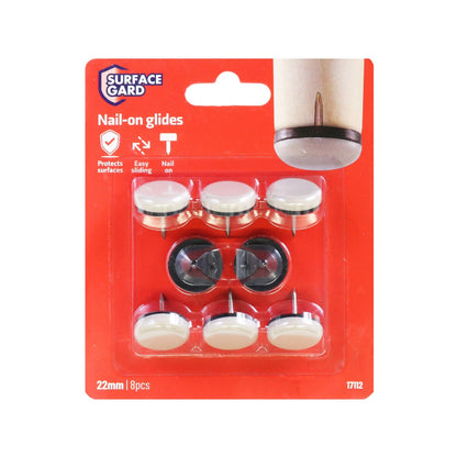 Surface Gard 22mm Nail-On Slide Glides, 8 Pack - Easy Install, Durable, Carpet Mobility