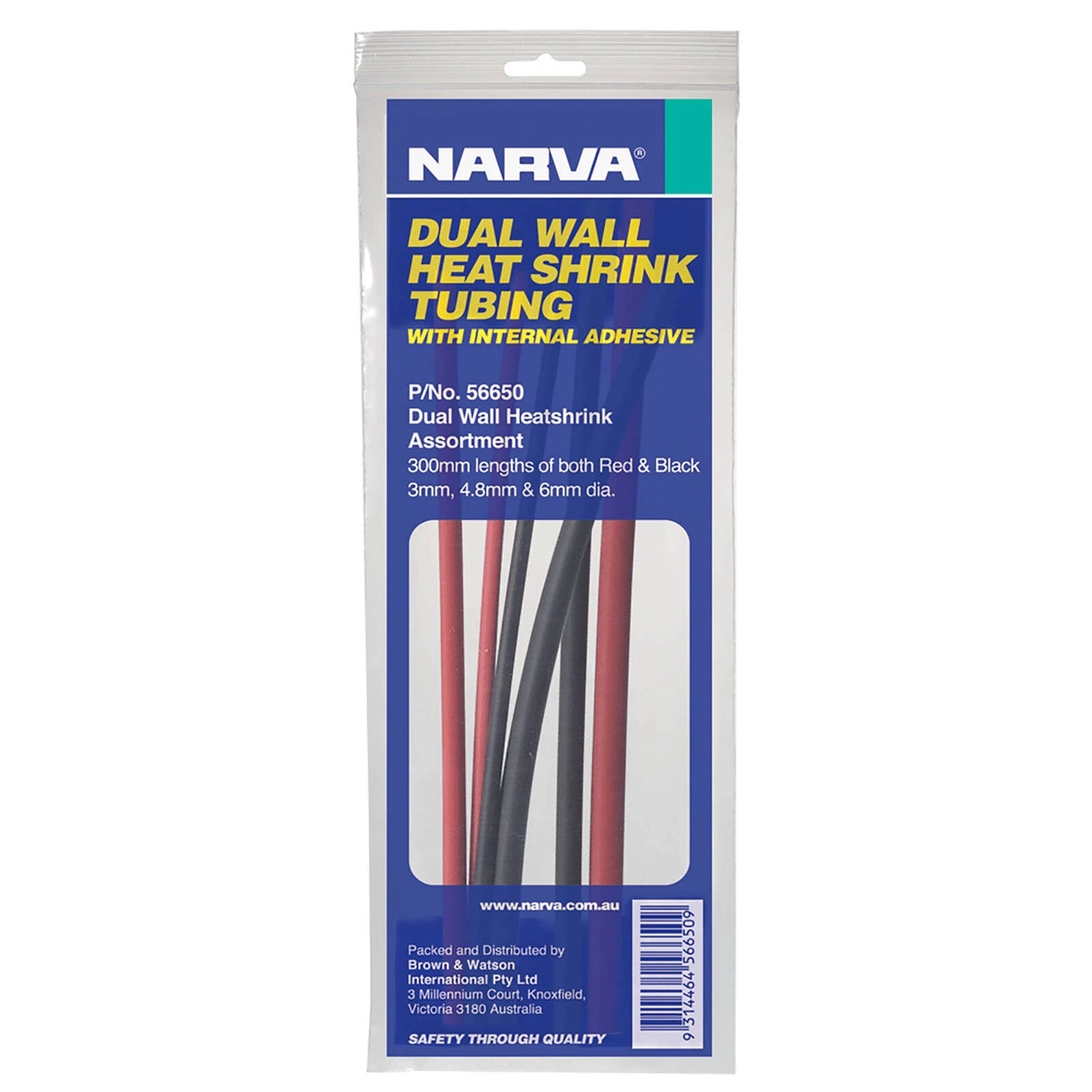 Narva 300mm Red & Black Heatshrink Tubing 6 Pack - Dual Wall, Adhesive Lined