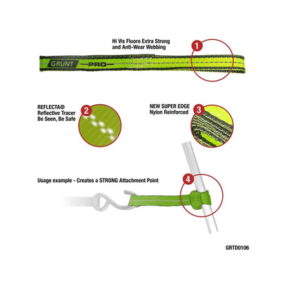 Grunt Pro Soft Reflecta Loop 25mm x 30cm 2 Pack - 350kg Break Strength, Weather Resistant