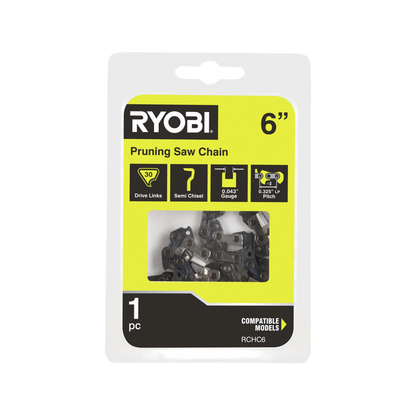 Ryobi 6” Pruning Saw Chain, Semi-Chisel, 0.325” Pitch, 0.043” Gauge, 30 Drive Links