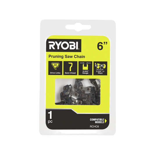 Ryobi 6” Pruning Saw Chain, Semi-Chisel, 0.325” Pitch, 0.043” Gauge, 30 Drive Links