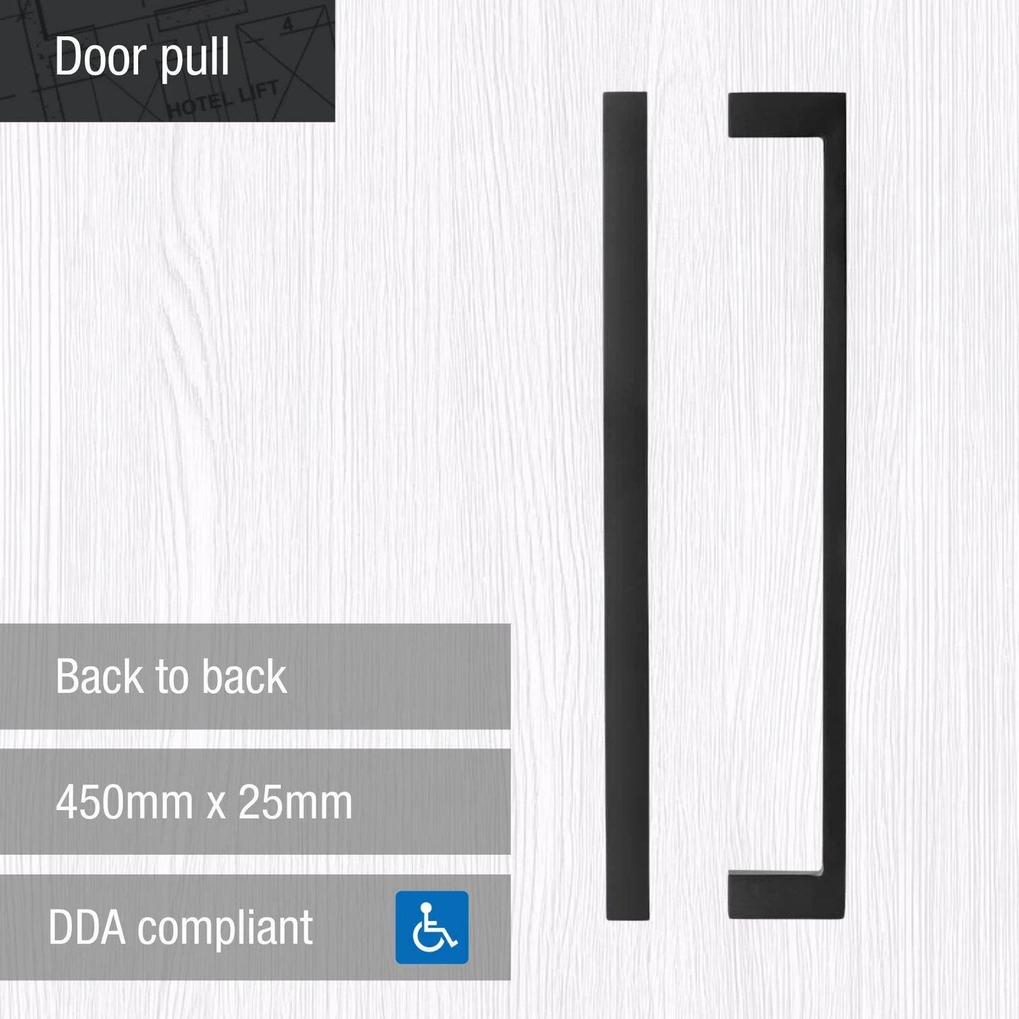 Lemaar Black DDA Compliant Door Pull 450mm x 25mm, 316 Stainless Steel, Electroplated Finish