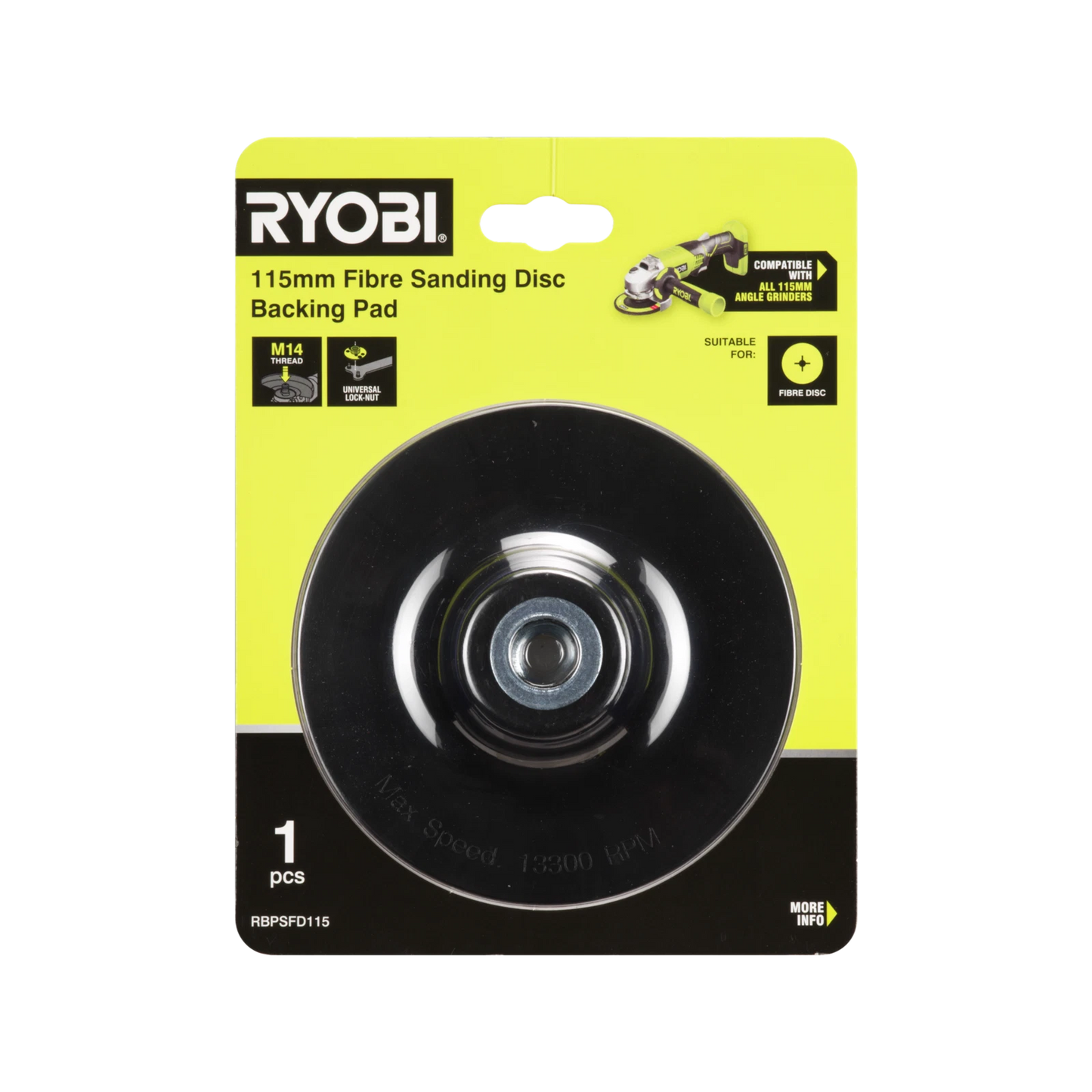 Ryobi 115mm Fibre Sanding Disc Backing Pad M14 Thread Universal Lock Nut