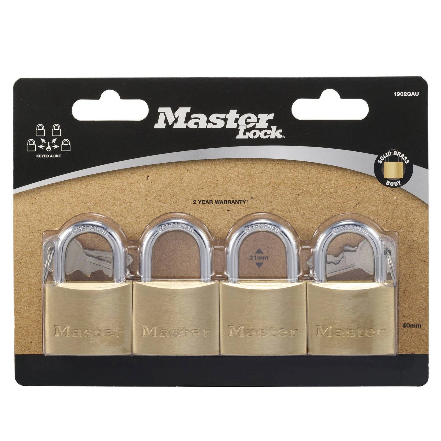 Master Lock 40mm Brass Keyed Padlock 4 Pack - Corrosion Resistant, Hardened Steel Shackle