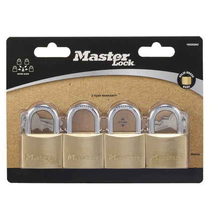 Master Lock 40mm Brass Keyed Padlock 4 Pack - Corrosion Resistant, Hardened Steel Shackle
