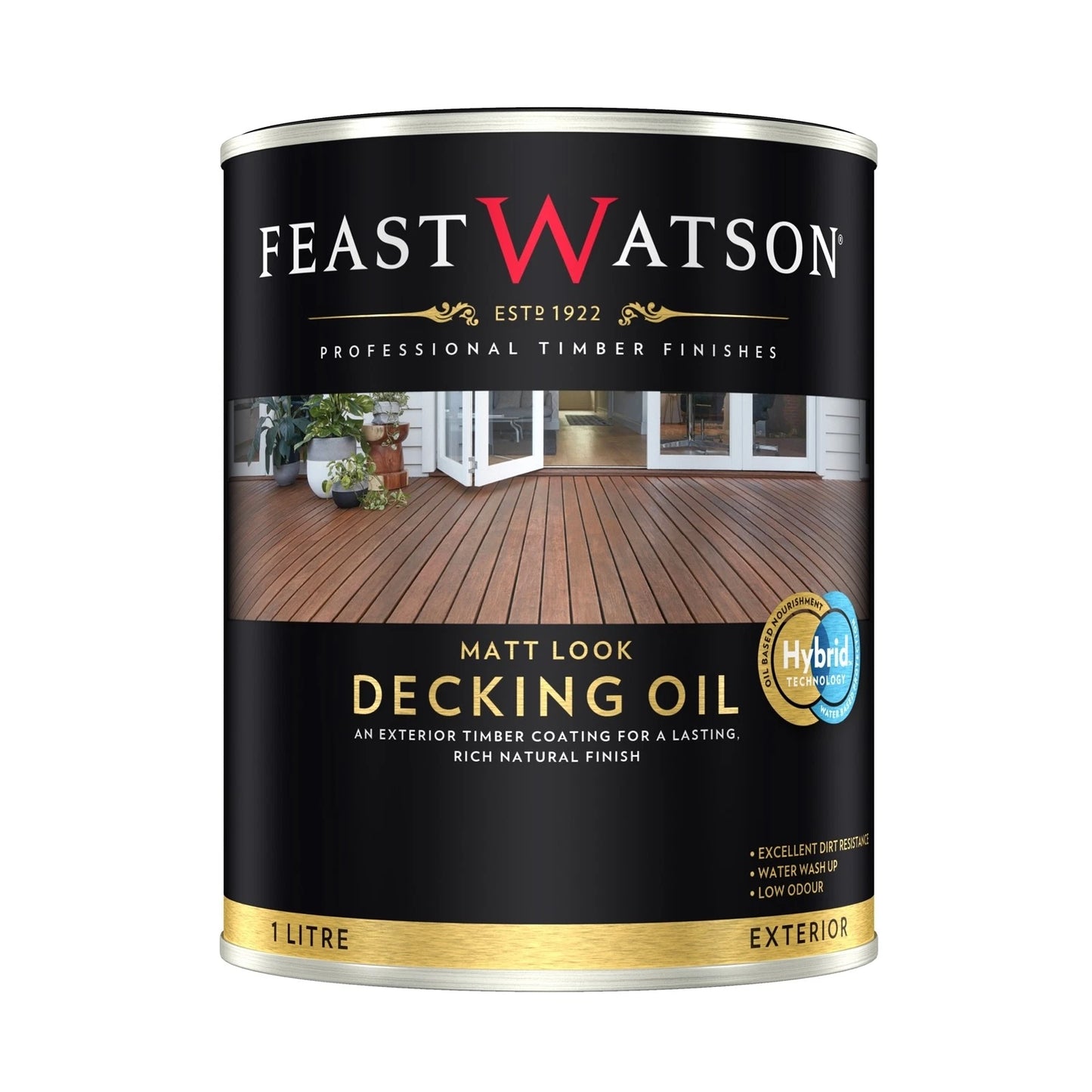 Feast Watson 1L Natural Matt Look Decking Oil - Water-Based, UV Resistant, Fast Drying