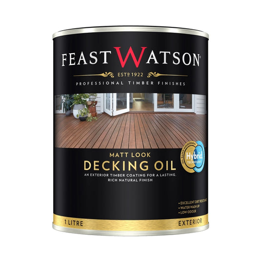 Feast Watson 1L Natural Matt Look Decking Oil - Water-Based, UV Resistant, Fast Drying