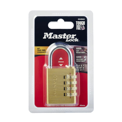 Master Lock 40mm Brass Combination Padlock, Keyless, Durable, Cut-Resistant Shackle
