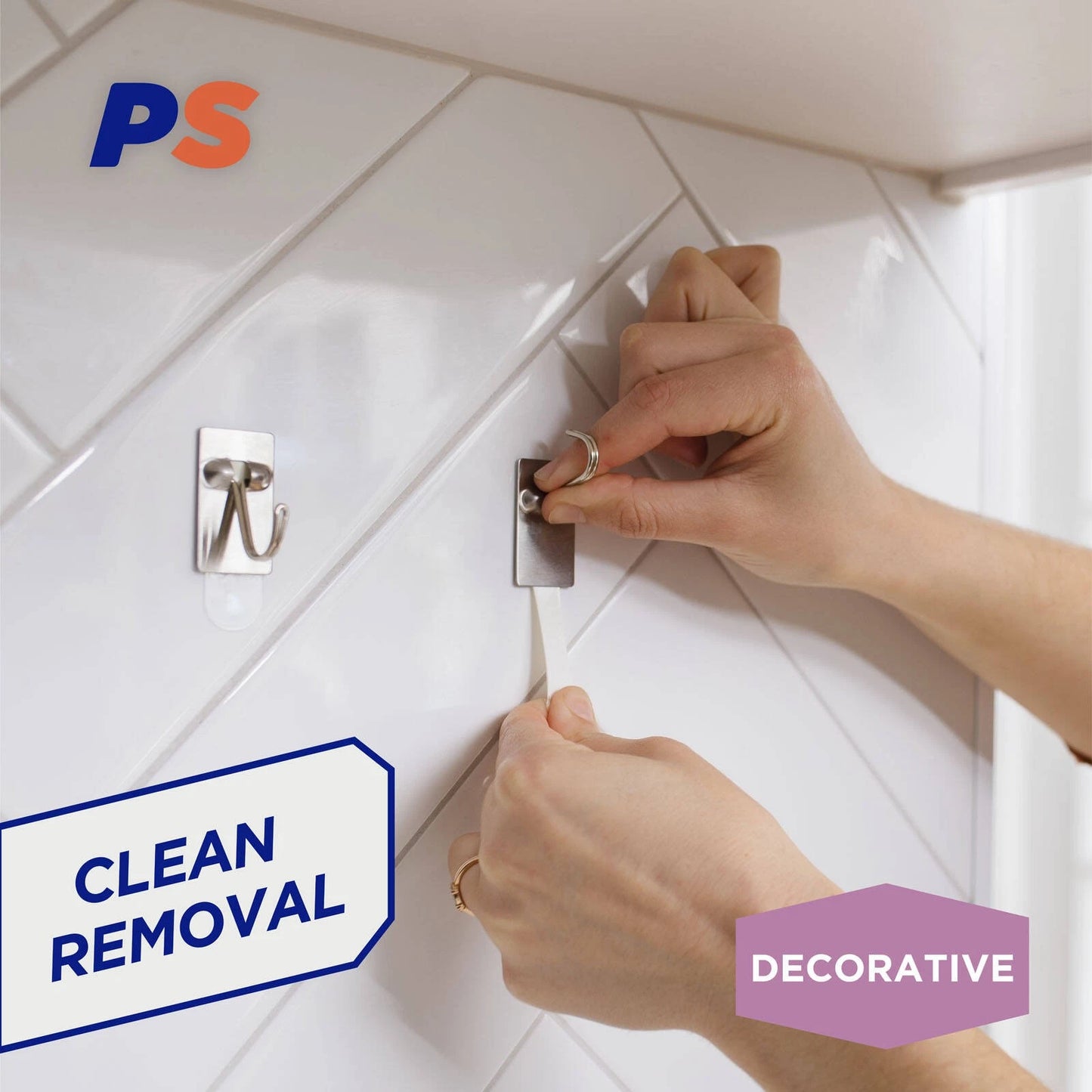 Permastik Small Steel Kitchen Hooks 6 Pack - No-Drill, 500g Load, Stainless Steel