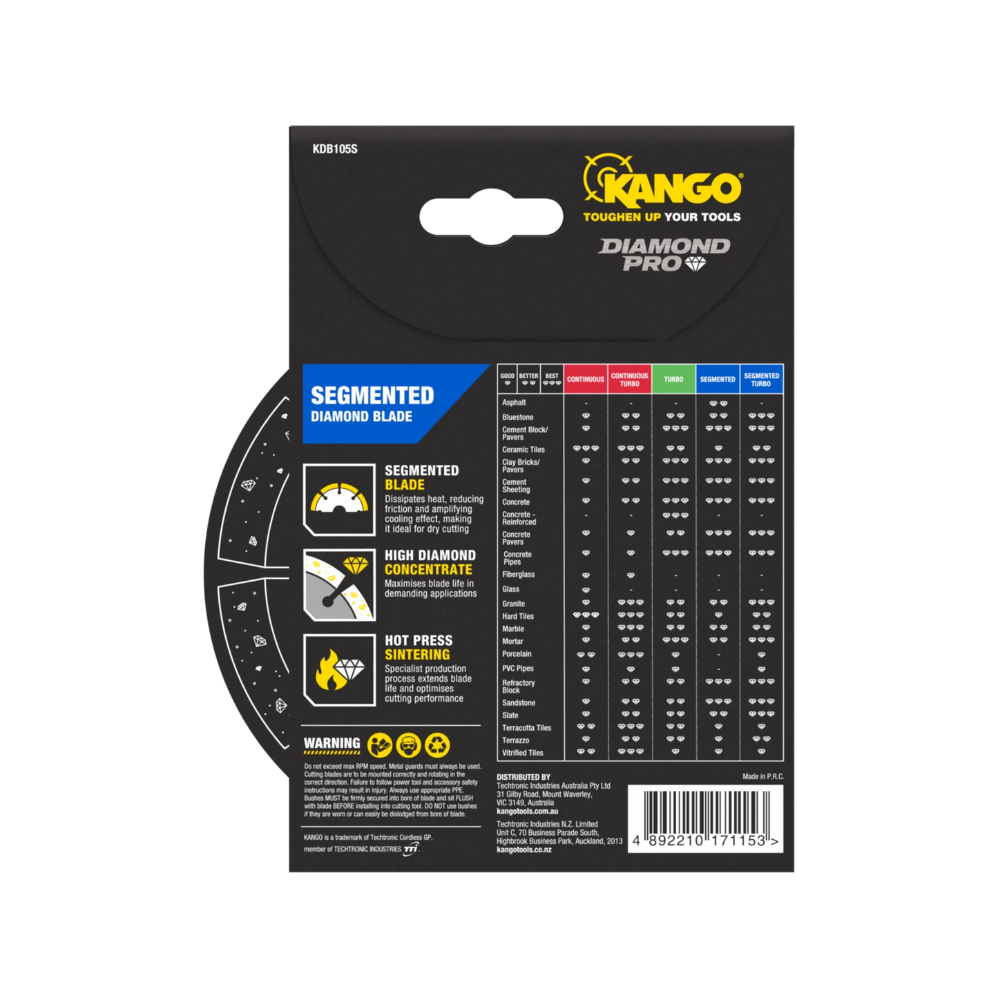 Kango 105mm Segmented Diamond Saw Blade - Fast Cuts on Concrete, Stone, Brick