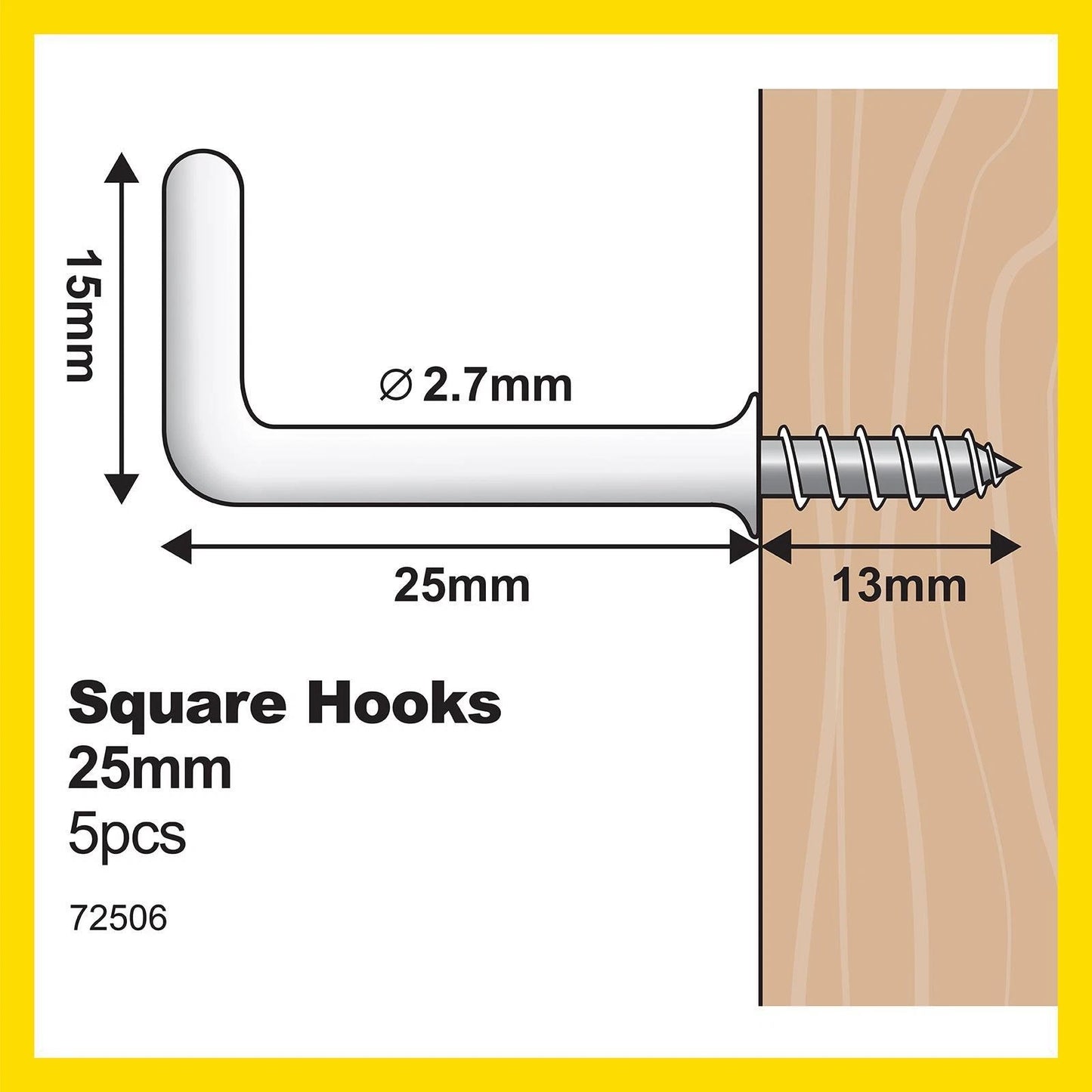 Everhang 25mm White PVC Coated Square Hooks - 5 Pack, Secure Wall Mount, 13kg Capacity